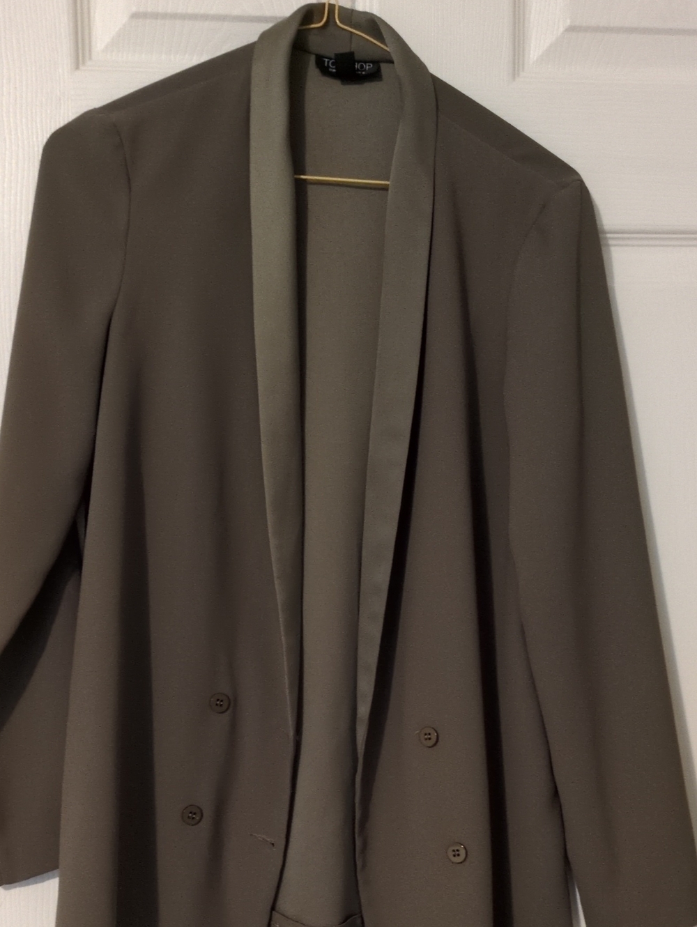 Topshop Olive-Taupe Double-Breasted Shawl Blazer